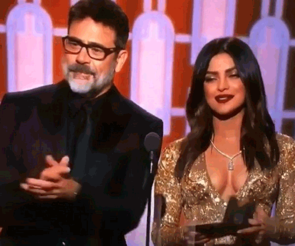 Priyanka joins Jeffrey Dean Morgan onstage at Golden Globes