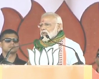 Udaipur: Prime Minister Narendra Modi addresses a public rally, in Tripura