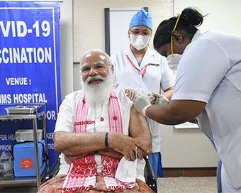 PM Narendra Modi receives his 1st Covid vaccine dose at AIIMS