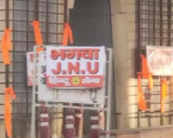 Hindu Sena puts up saffron flags outside JNU, cops remove it