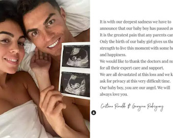 Cristiano Ronaldo announces death of his baby boy, Manchester United star asks for privacy in emotional note