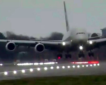 Passenger plane lands sideways in London