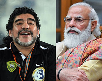 Diego Maradona (left) - PM Modi (right)