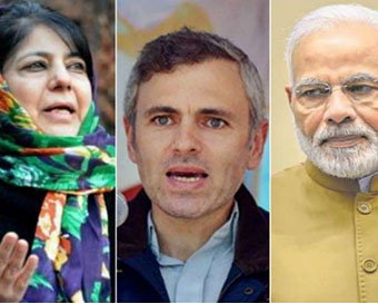 Mehbooba, Omar and Modi (file photo)