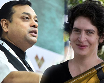 Sambit Patra and Priyanka Gandhi (file photo)