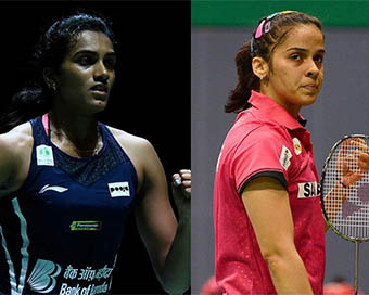 P.V. Sindhu (left), Saina Nehwal (right)