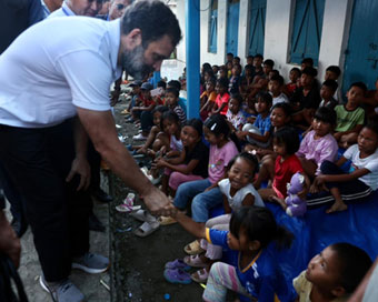Rahul visits relief camps in Manipur