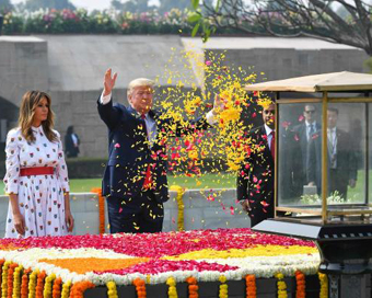 US President Donald Trump, accompanied by First Lady Melania Trump at Rajghat