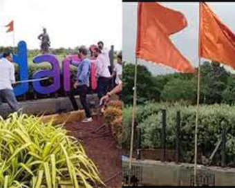 Shiv Sena activists tear down Adani hoarding at Mumbai Airport