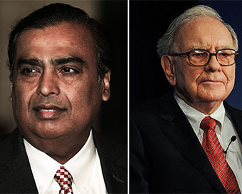Mukesh Ambani (left) and Warren Buffet (right)