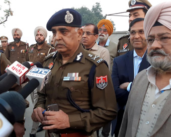 Amritsar: Punjab Director General of Police (DGP) Suresh Arora talks to the media after two motorcycle-borne masked youths threw a grenade at a religious congregation in Rajasansi area in Punjab