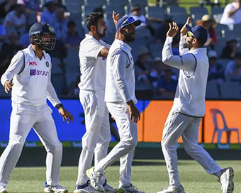 Indian players celebrating a wicket