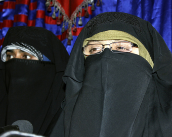 Dukhtaran-e-Millat chief Aasiya Andrabi, who was booked under the Unlawful Activities Prevention Act for allegedly hoisting a Pakistani flag, on March 25, 2015. (File Photo: IANS)