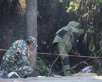 Dibrugarh: A member of the Bomb Disposal Squad inspects the site where three low-intensity blasts took place, as the nation was celebrating its 71st Republic Day, in Dibrugarh district of Assam on Jan 26, 2020. Four low-intensity blasts, two of them 