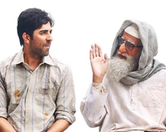 Ayushmann Khurrana with his "Gulabo Sitabo" co-star Amitabh Bachchan