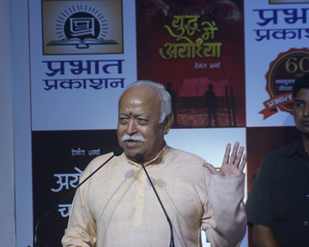  New Delhi: RSS chief Mohan Bhagwat addresses during the launch of the books - 
