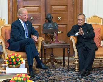 Pranab Mukherjee with Joe Biden (file photo)