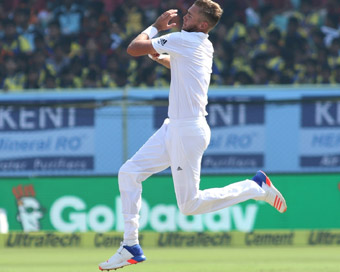 Stuart Broad of England in action during the second test cricket match between India and England.