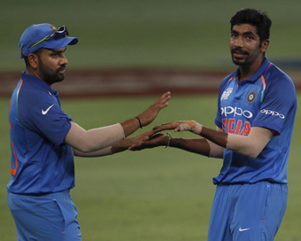 Indian cricket star Rohit Sharma and Jasprit Bumrah