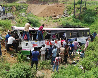 57 killed as bus falls into gorge in Telangana