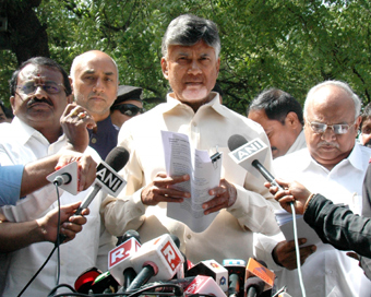 New Delhi: Andhra Pradesh Chief Minister N. Chandrababu Naidu talks to press after meeting CEC in New Delhi on April 13, 2019. (Photo: IANS)