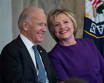 Hillary Clinton with former Vice President Joe Biden 