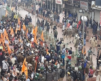 Delhi Congress workers protest against demolition of Hanuman Temple