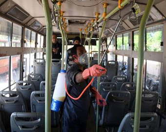 Delhi buses being disinfected
