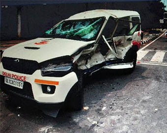 Damaged police vehicle