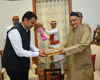  Mumbai: Maharashtra Chief Minister Devendra Fadnavis meets Governor B. S. Koshyari at the Raj Bhavan in Mumbai on Oct 28, 2019. (Photo: IANS)