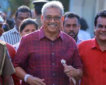 COLOMBO, Nov. 16, 2019 (Xinhua) -- Sri lankan Presidential Candidate Gotabaya Rajapaksa leaves a polling station after casting his vote in Colombo, Sri Lanka, Nov. 16, 2019. The voter turnout in Sri Lanka