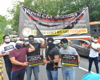 Delhi: Gym owners stage protest outside CM Kejriwal