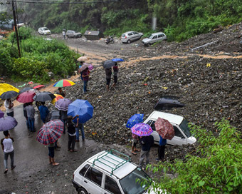  Shimla: Massive landslide at National Highway near Bhattakufer due to heavy rains, in Shimla.