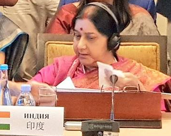 External Affairs Minister Sushma Swaraj in SCO meeting. (File photo)