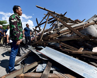 Palu:In this photo released by the Indonesian Presidential Office, Indonesian President Joko Widodo walks at the damage area following earthquakes and a tsunami in Palu, Central Sulawesi, Indonesia, Sunday, Sept. 30, 2018. Rescuers were scrambling Su