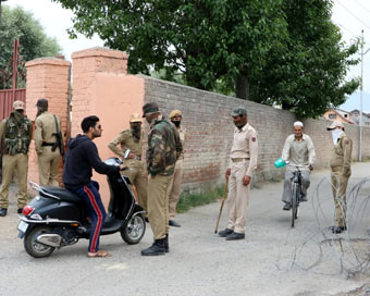 Srinagar: Security stepped up near the residence of senior separatist leader Syed Ali Geelani in Srinagar on June 5, 2017. The Jammu and Kashmir Police disallowed a separatist meeting here scheduled to discuss the fallout of last week