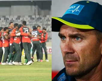 Justin Langer in heated exchange with Cricket Australia staff member over Bangladesh team celebrations video