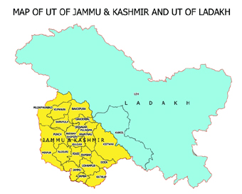 Map of Union Territory of Jammu and Kashmir released by the Indian government two days after the newly-created Union Territories of Jammu and Kashmir and Ladakh came into being.