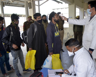 Baramulla: Passengers being screened for COVID-19 at Baramulla railway station amid coronavirus pandemic, in Jammu and Kashmir