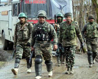 Kupwara: Soldiers at the site of an encounter with militants in Jammu and Kashmir
