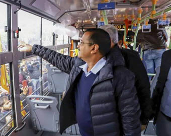 Delhi CM Arvind Kejriwal in bus