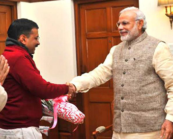 Delhi CM Arvind Kejirwal with PM Narendra Modi (file photo)