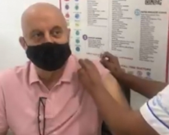 Anupam Kher takes first dose Covid vaccine