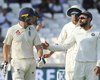 Nottingham: Indian cricket captain Virat Kohli, right, speaks with England