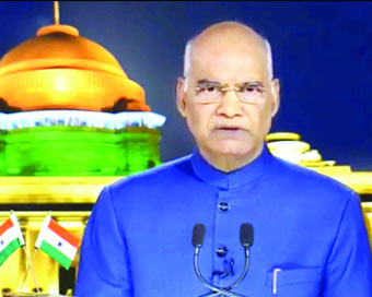 New Delhi: President Ram Nath Kovind addresses the nation on the eve of Independence Day in New Delhi on Aug 14, 2019. (Photo: IANS/RB)