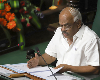 Bengaluru: Karnataka Speaker K.R. Ramesh Kumar during confidence motion in the state Assembly, in Bengaluru on July 23, 2019. The 14-month-old JD(S)-Congress coalition government in Karnataka lost the floor test on Tuesday by 6 votes as 99 legislator