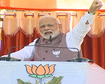 Chhindwara: Prime Minister and BJP leader Narendra Modi addresses during a public meeting in Madhya Pradesh