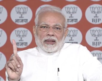 New Delhi: Prime Minister and BJP leader Narendra Modi addresses the party