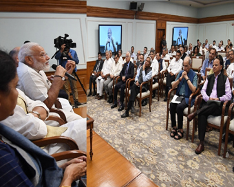 New Delhi: Prime Minister Narendra Modi interacts with the Secretaries to the Government of India at LokKalyan Marg in New Delhi on June 10, 2019. (Photo: IANS/PIB)