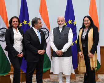 New Delhi: A member of the European Parliament calls on Prime Minister Narendra Modi in New Delhi on Oct 28, 2019. (Photo: IANS/PIB)